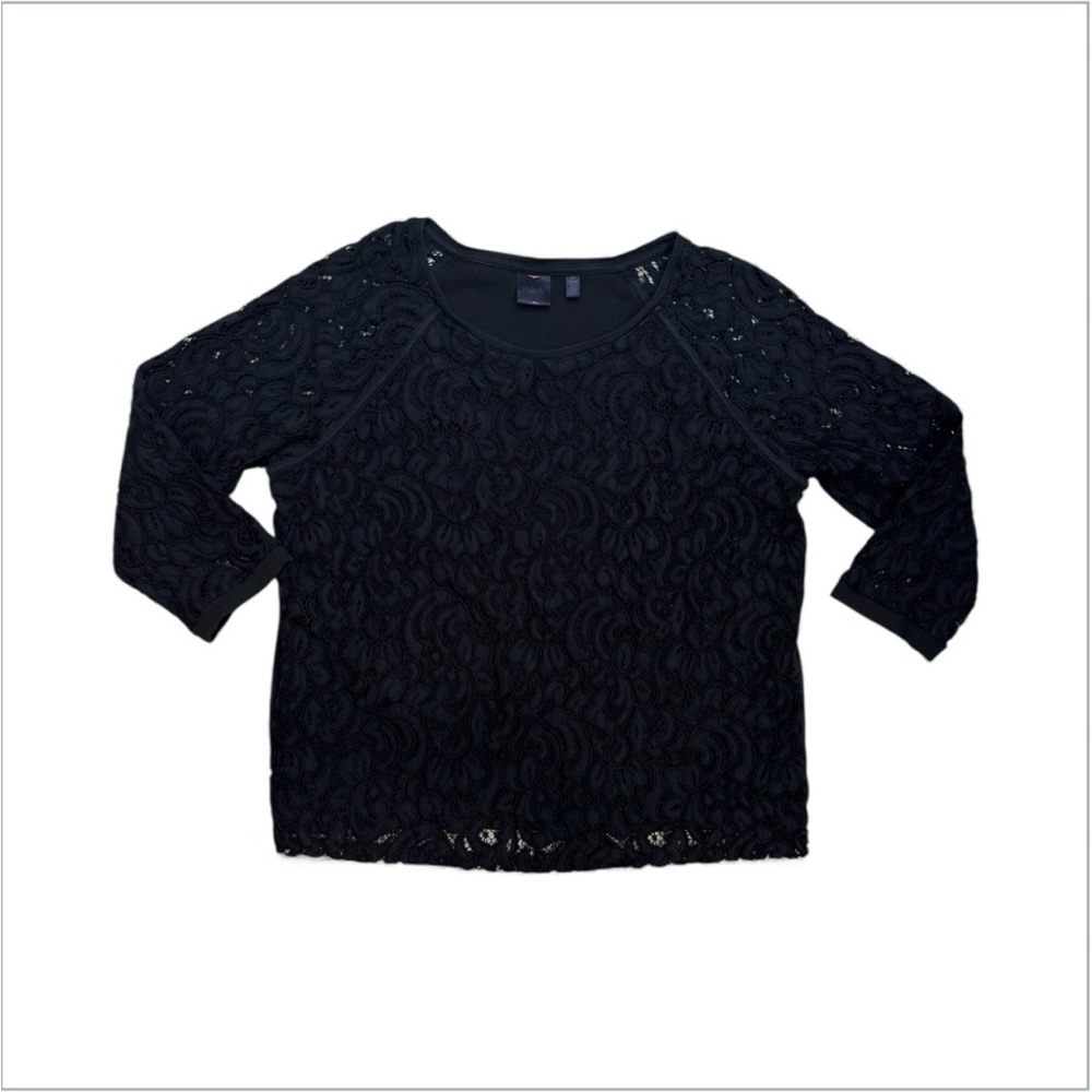 Rafaella Top Womens XL‎ Black Floral Lace Overlay Lined Elegant Dark Romantic
